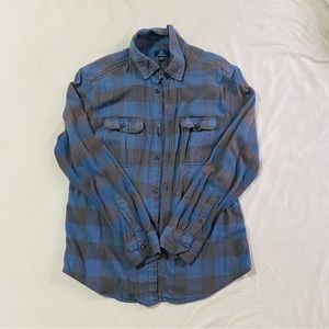 George Flannel Shirt Men Size L (42-44) Blue Plaid Long Sleeve Pockets Button Up